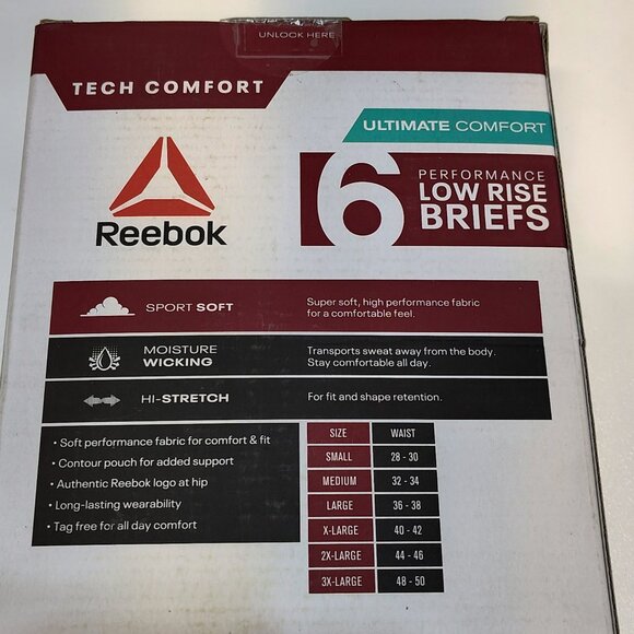 Reebok Performance Low Rise Briefs Men's 2XL 6-Pack Moisture Wicking Comfort NIB - Picture 4 of 7